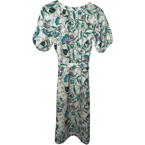 LOFT NWT Floral Linen Blend V-Neck Puff Sleeve Midi Dress Cream Short Sleeve XS - Picture 2 of 6